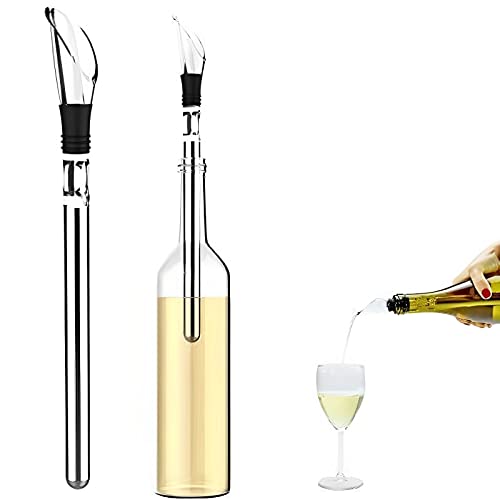 FosFun Enfriador de botellas vino con Varilla de Enfriamiento, Enfriador vino, Vino de acero inoxidable enfriador stick y Aereador, Enfriador botellas y Vertedor, Idea Regalo Mujer Hombre Cumpleaños