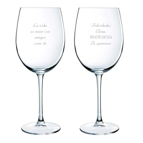 Regalo Personalizable para cumpleaños de Mujer: Copas de Vino de cristal grabadas con el Texto Que tú Quieras