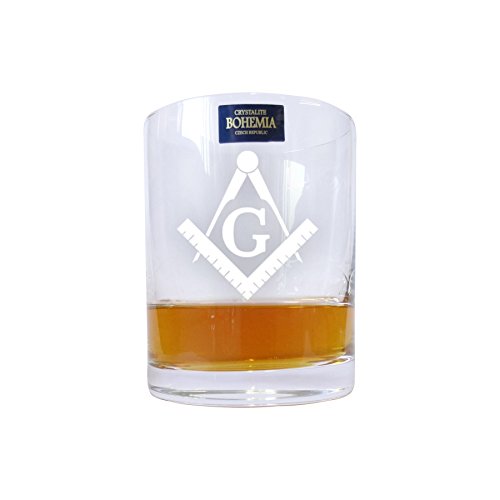 Vaso de Whisky de cristal de Bohemia con diseño del emblema masónico