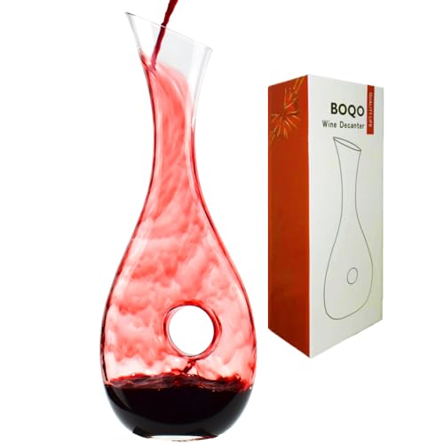 WOQO Decantador de vino, jarra de vino tinto de 1,2 l, regalo de vino, aireador de vino de cristal con elegante almohadilla de silicona Transparente