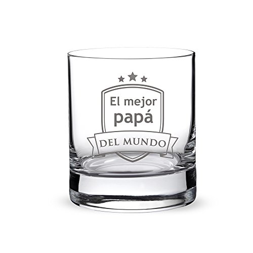 AMAVEL – Vaso de Whisky con Grabado – “El mejor papá del mundo“ – Con Estampado de Escudo – Obsequios para Hombres – Detalles para Él – Día del Padre – Fiesta de Cumpleaños