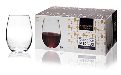 Bohemia Crystal - Juego de 6 vasos de vino, 560 ml para cualquier bebida fría, cristal sin tallo, cristal rojo o blanco, apto para lavavajillas, transparente