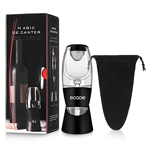 ecooe Vino Aireador Decantadores de Vino Sin Goteo Vino Vertedor con Base para Vino Tinto,Sin BPA, Negro