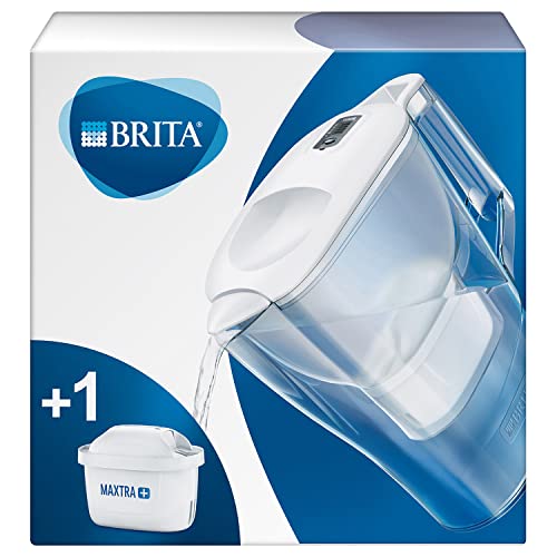 BRITA Aluna – Jarra de Agua Filtrada con 1 cartucho MAXTRA+ – Filtro de agua BRITA que reduce la cal y el cloro – Agua filtrada para un sabor excelente – Filtro de agua color blanco, 2.4 litros