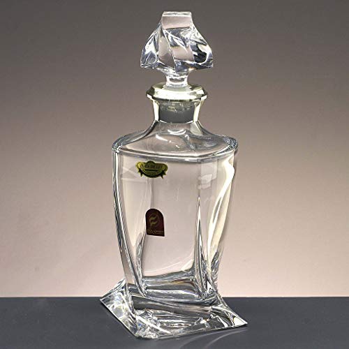 La Galaica | Botella de Cristal - decantador - para Whisky o Licor - de Bohemia - Colección Quadro - Boquilla en Plata de Ley 925-11,5x11,5x27,5 cm.