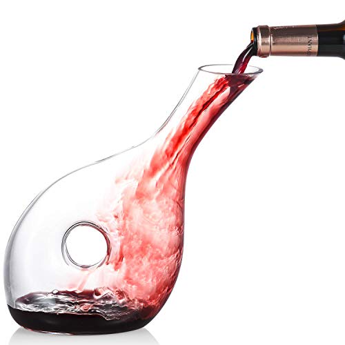 Cooko Decantador de Vino, Decantador de Aireación de Vino Premium, Jarra de Vino Sin Plomo, Hecho a Mano Accesorios de Vino con 1200ml