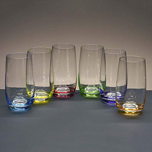 la galaica | Set o Juegos 6 Vasos Altos de Cristal para Whisky o Agua - 6 Colores - Colección Cool | Resistentes, Modernos Regalos Ideales Bodas de Plata y Oro | 25 y 50 Aniversario