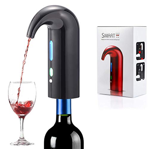 Aireador de vino eléctrico, portátil, decantador de vino instantáneo, bomba de un solo toque, recargable por USB, para vino tinto y blanco (negro)