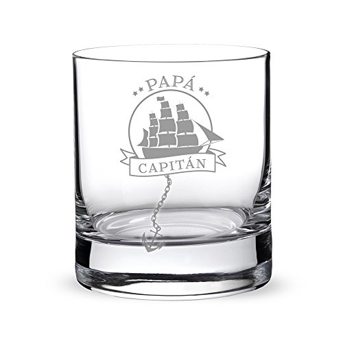 AMAVEL Vaso de Whisky, para Papá Capitán, con Barco Velero Grabado, Decoración Marinera, Capacidad 320 ml