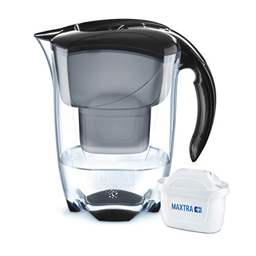 BRITA Elemaris Negra - Jarra de Agua Filtrada con 1 cartucho MAXTRA+, Filtro de agua BRITA que reduce la cal y el cloro, Agua filtrada para un sabor óptimo, 2.4L