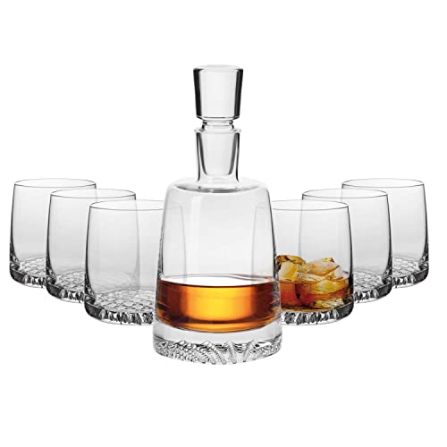 Krosno Decantador Jarra de Whisky 950 ML | 6 x Vasos de Whisky 300 ML | Fjord Collection | Perfectos para Uso en Casa, Restaurante y en Fiestas