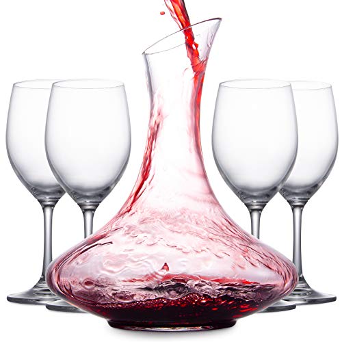 Mafiti Decantador de vino con copas incluídas (cuatro copas de cristal). Jarra conservadora de vino tinto - Regalo ideal enotecas - Accesorio para regalar a los amantes del vino