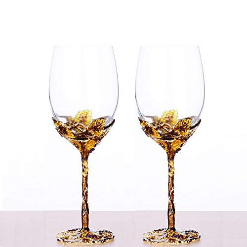 Copas de vino esmaltadas (juego de 2 piezas) – Fuertes elegantes y resistentes de 400 ml con diseño de metal dorado ecológico para vino, cóctel, champán, etc. Un gran regalo con caja de regalo de lujo