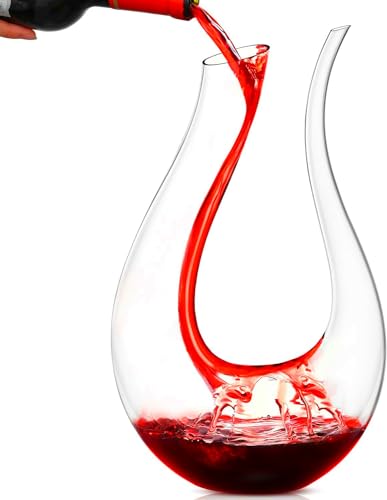 Decantador de Vino –1.2L Jarra de Vino de Cristal Soplado a Mano – Moderno y Elegante Recipiente de Vertido para Fiestas, Aireador de Vino Accesorios de Vin
