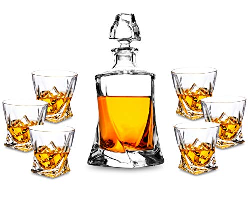 KANARS Vasos y Jarra de Whisky, 800 ml Decantador y 6× 300 ml Copas para Martini, Scotch, Coñac, Bourbon, Juego de 5 Piezas, Exquisita Caja de Regalo