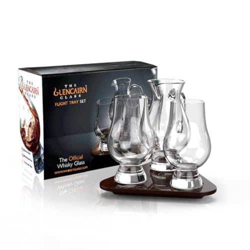 Glencairn Vaso de whisky, juego de bandeja de vuelo con jarra en caja de regalo