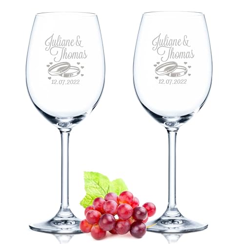 Leonardo Copas de vino con grabado - Diseño de boda - Personalizadas con nombre y fecha - Copas grabadas como regalo para bodas, compromisos o aniversarios - Color: Daily