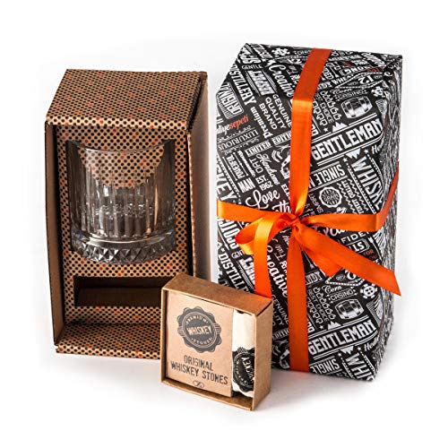 DS Gifts Vaso grande de whisky antiguo | 12 piezas de piedras de whisky con bolsa de regalo | Idea perfecta como regalo para papá | Mejor regalo para hombre vaso de whisky (Gris oscuro)