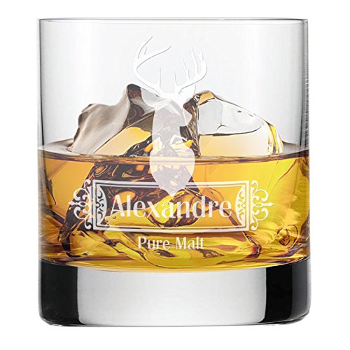 Amikado - Vaso de whisky grabado con un nombre - Modelo Ciervo - Dimensiones: Altura 9 cm x Diámetro 8 cm