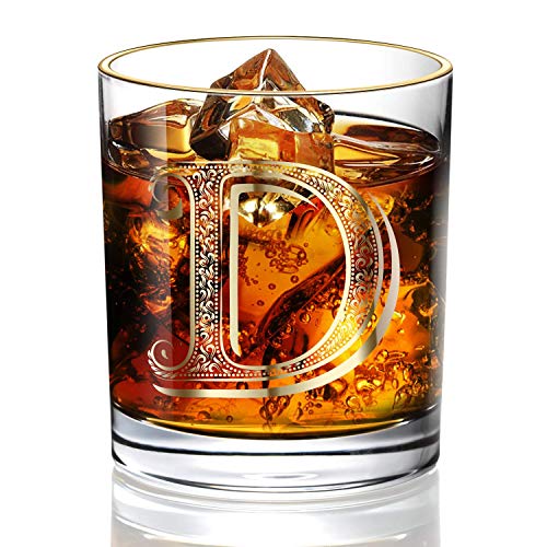 D Monograma aniversario boda whisky vidrio para hombres/papá/hijo, vintage incolorable, oro de 24 quilates hecho a mano a la moda, perfecto para regalo – 10 oz Bourbon Scotch, decoraciones de fiesta