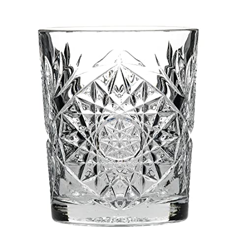 Diseño tradicional gafas doble Hobstar 12 oz/340 ml - Juego de 12 - Vaso para Whisky con Vintage de cristal tallado