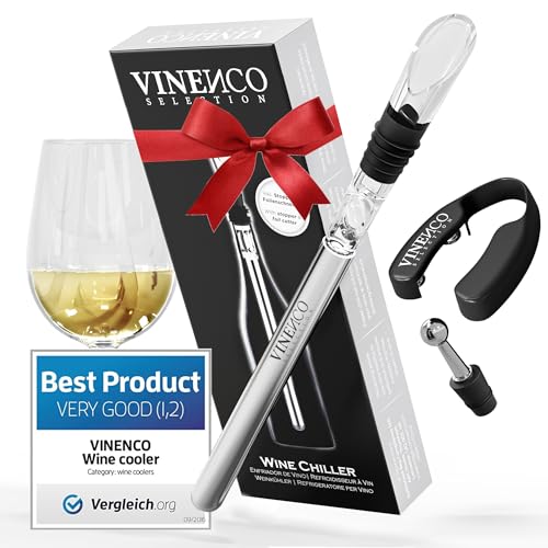 Enfriador de Botellas de Vino Blanco, 3 en 1 Kit: Juego de Refrigeración (Acero) de Calidad + Tapón–Decantador + Aireador | Accesorios Bar, Idea Regalo Mujer Hombre Cumpleaños Fiesta Amigo Barman