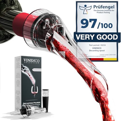 Decantador de Vino y Aireador para Botella + Bomba de Vacío - Vertedor Rapido Profesional | Oxidante de Vino Tinto, Decantadores Pourer | Accesorios Bar Tapón Regalo Mujer Hombre Cumpleaños Amigos