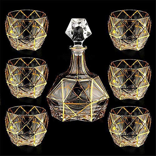 ZIXERN Decantador de Whisky Forradas en Oro de Bohemia Cristal de Whisky de Cristal Sistema del Vino Siete Conjunto de Botella de Vino de Vidrio sin Plomo Regalos del Vino Accesorios del Vino